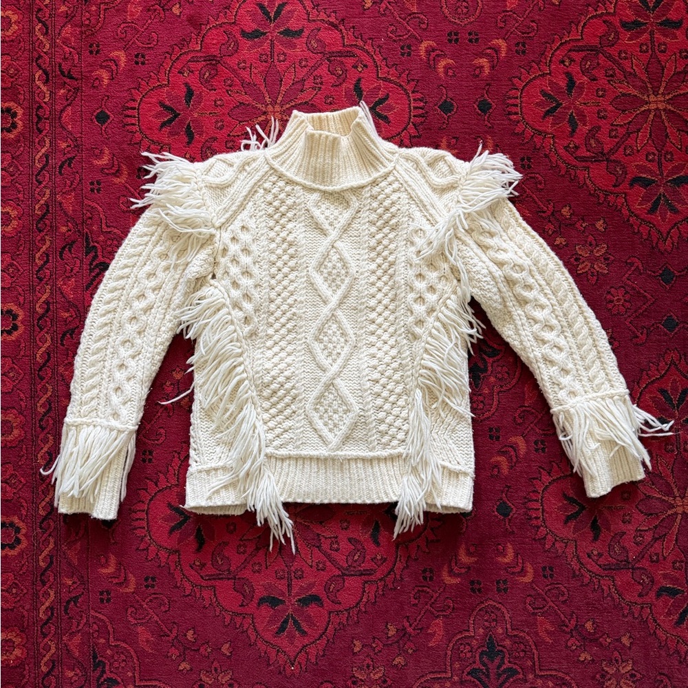 COACH Fringed Cable Knit Sweater - Cream